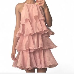Chic Layered Pink Halter Dress